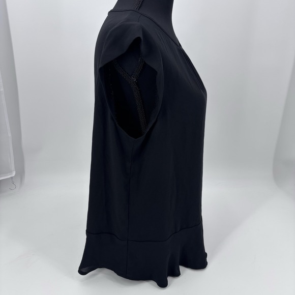 Ann Taylor LOFT Black Sheer Sleeveless Blouse Womens Size S Ruffle Office Siren - Picture 3 of 8